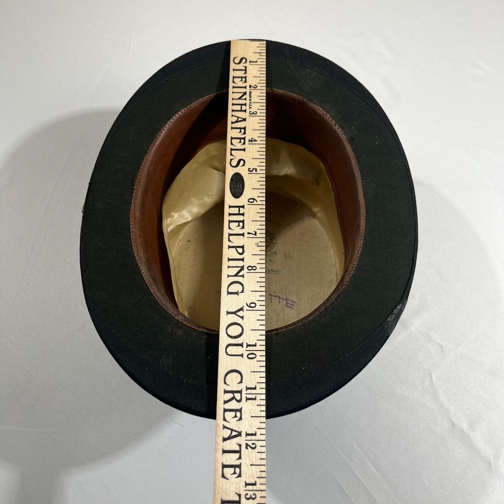 Vintage Truly Warner Bannock Brothers Ltd Black Silk Fur Felt Top Hat Stove Pipe - Picture 8 of 9